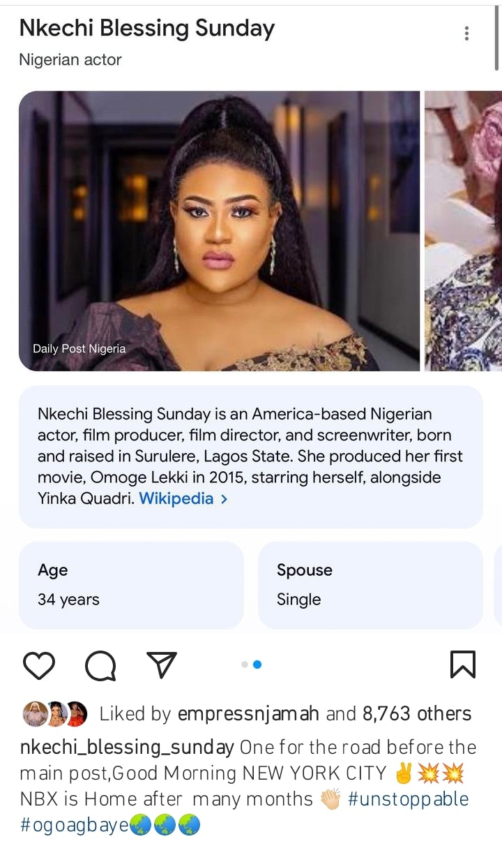 Wikipedia updates Nkechi Blessing bio