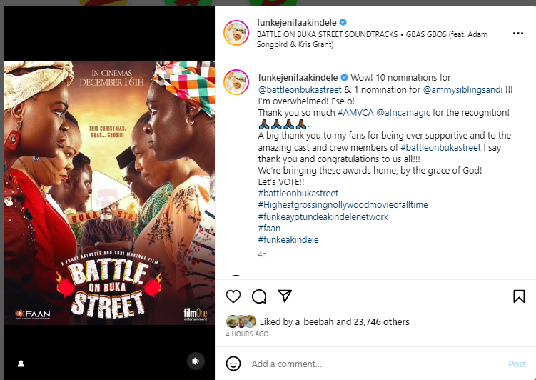 Funke Akindele in shock as 'Buka on the street' gets 10 nominations at AMVCA