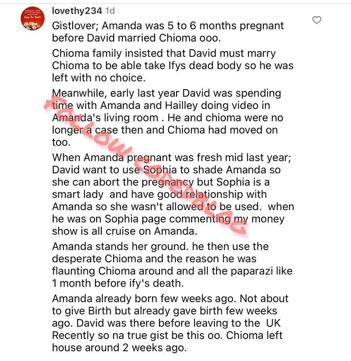 Lovethy claims Amanda welcomes child for Davido