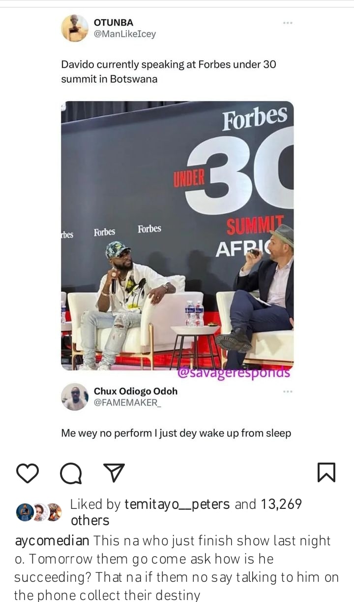 Ayo Makun hails Davido